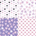 Set of 4 different Seamless geometric vector pattern with hearts.